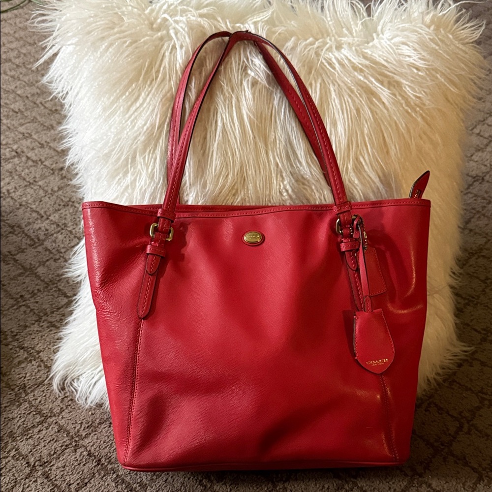 Coach Red Peyton Leather Tote Bag